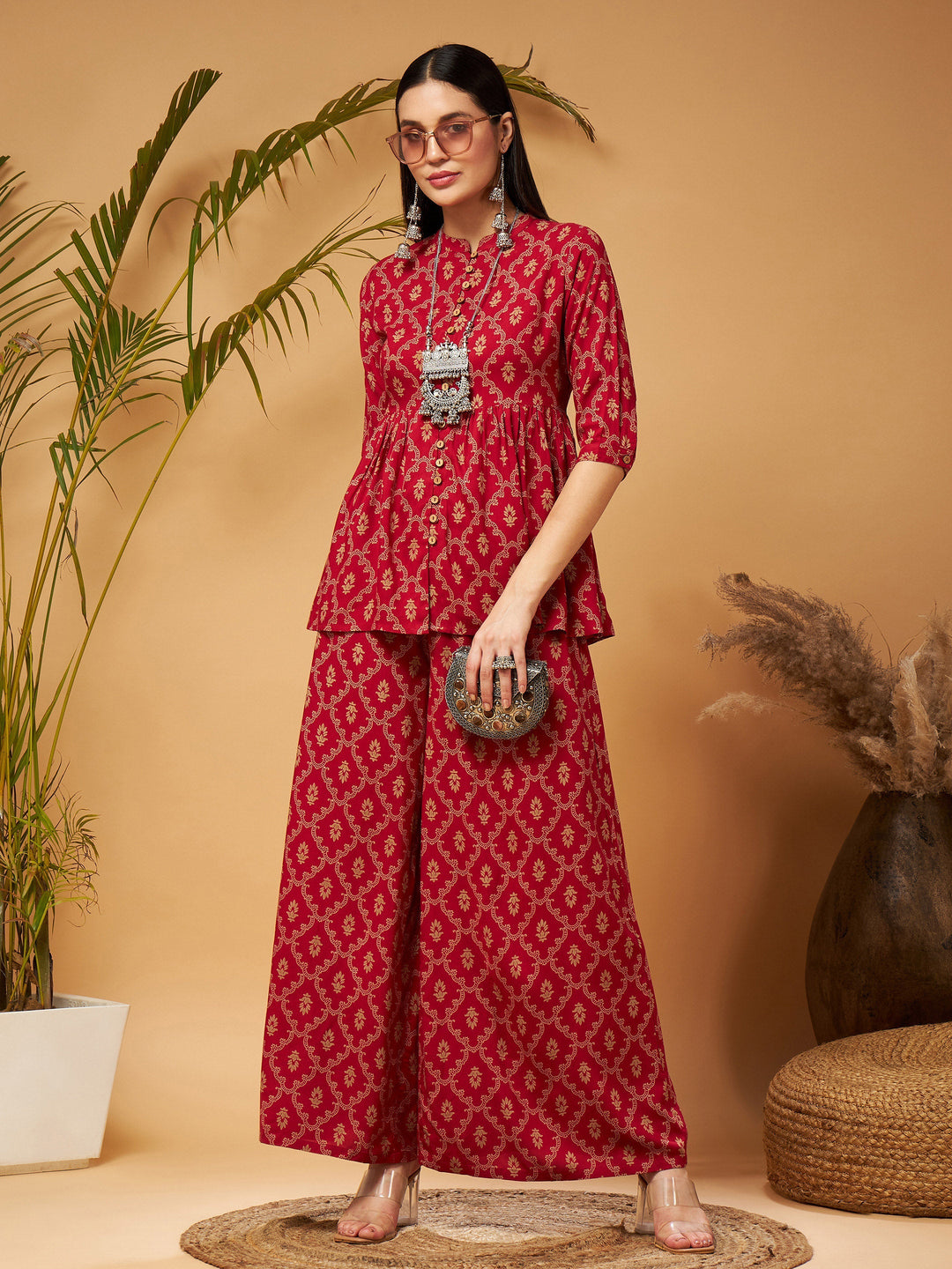 Maroon Front Button Gathered Top-Shae by SASSAFRAS