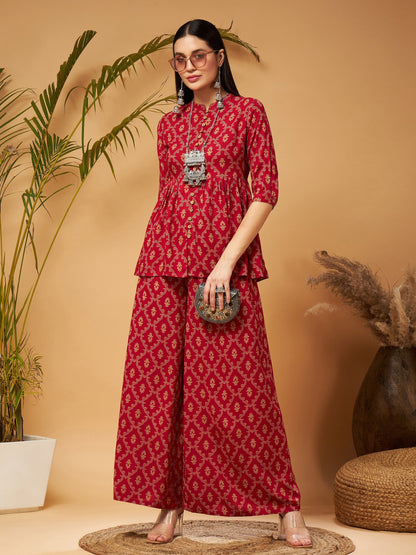 Maroon Front Button Gathered Top-Shae by SASSAFRAS