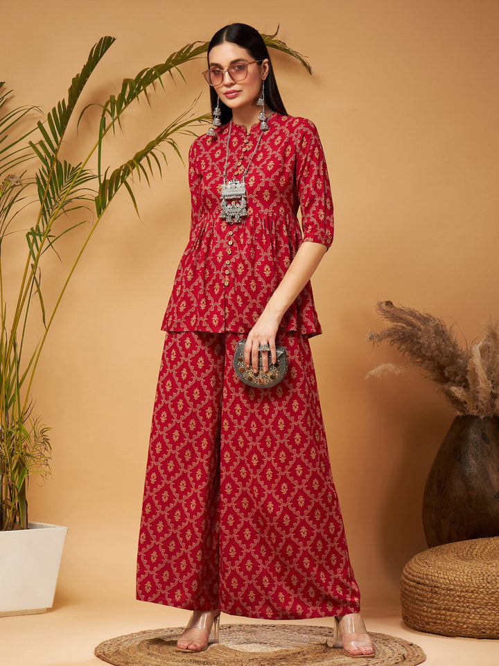 Maroon Front Button Gathered Top-Shae by SASSAFRAS