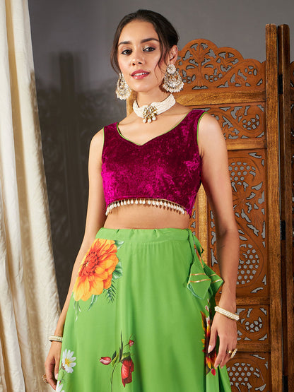 Fuchsia Velvet Sleeveless Crop Top-Shae by SASSAFRAS