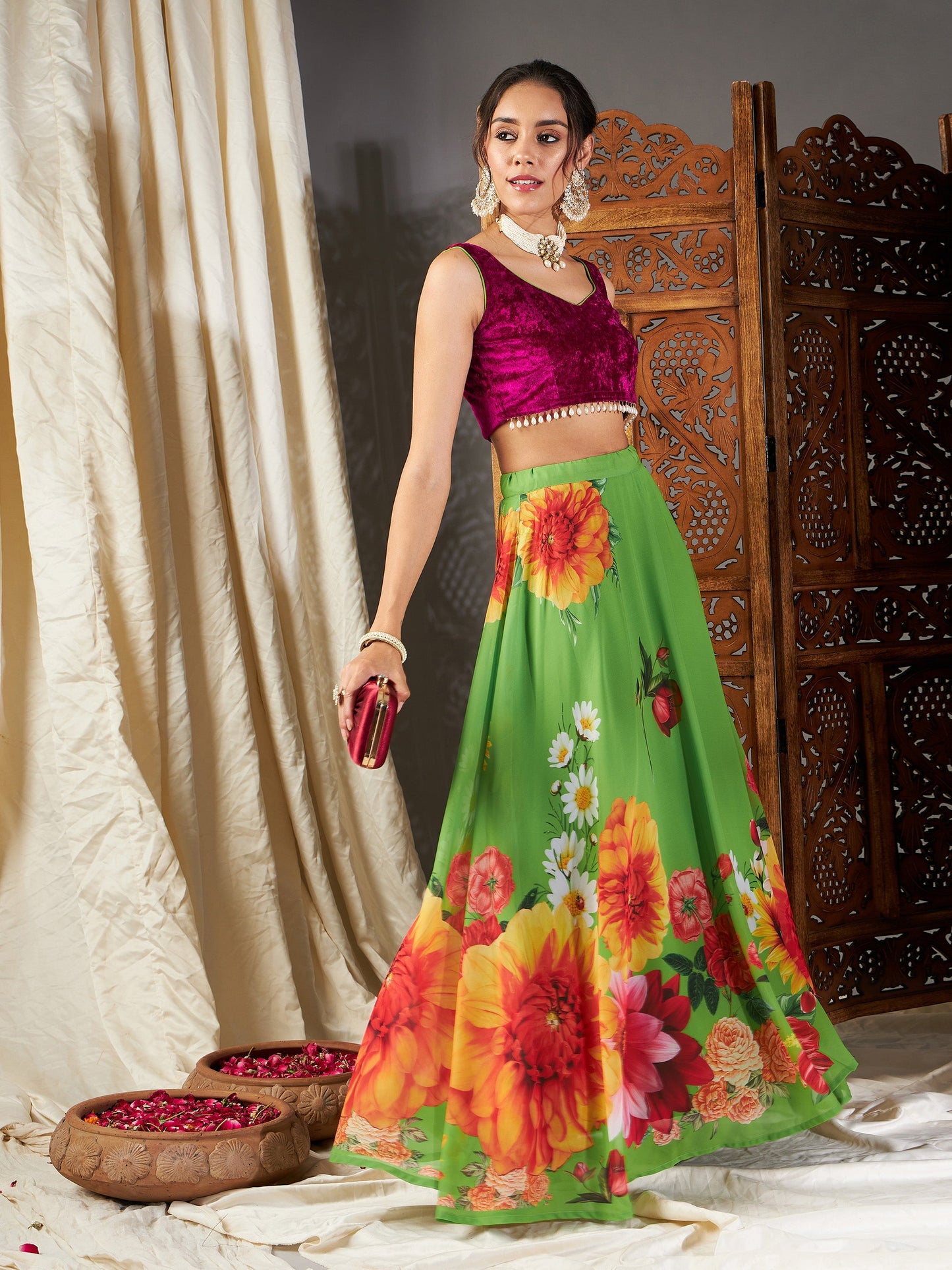 Fuchsia Velvet Sleeveless Crop Top-Shae by SASSAFRAS