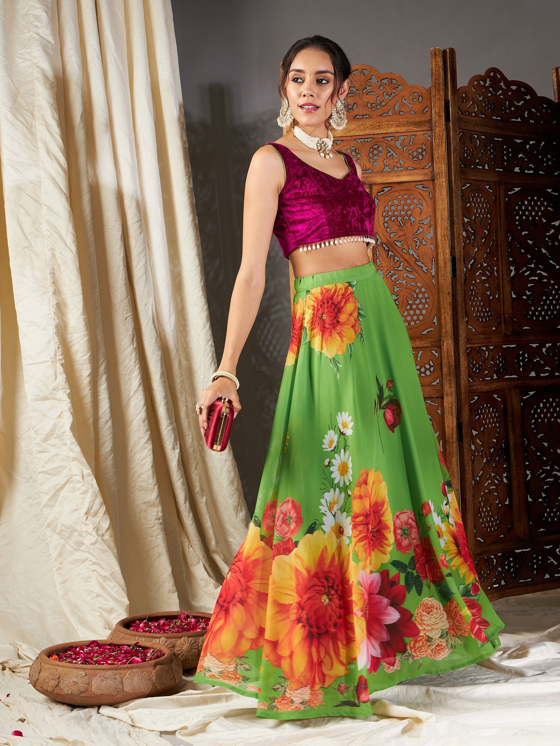 Fuchsia Velvet Sleeveless Crop Top-Shae by SASSAFRAS