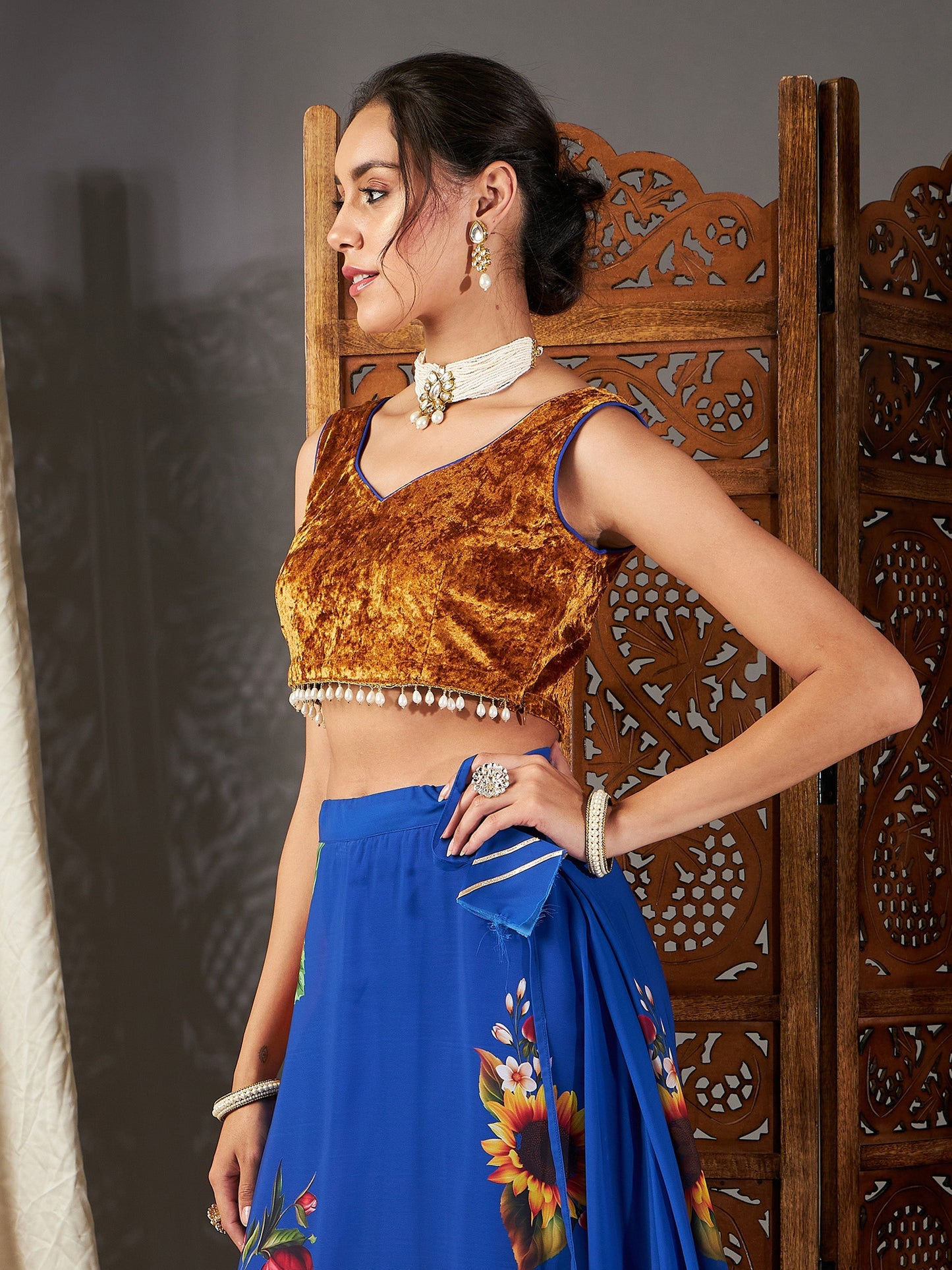 Mustard Velvet Sleeveless Crop Top