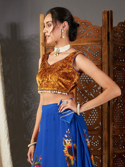 Mustard Velvet Sleeveless Crop Top