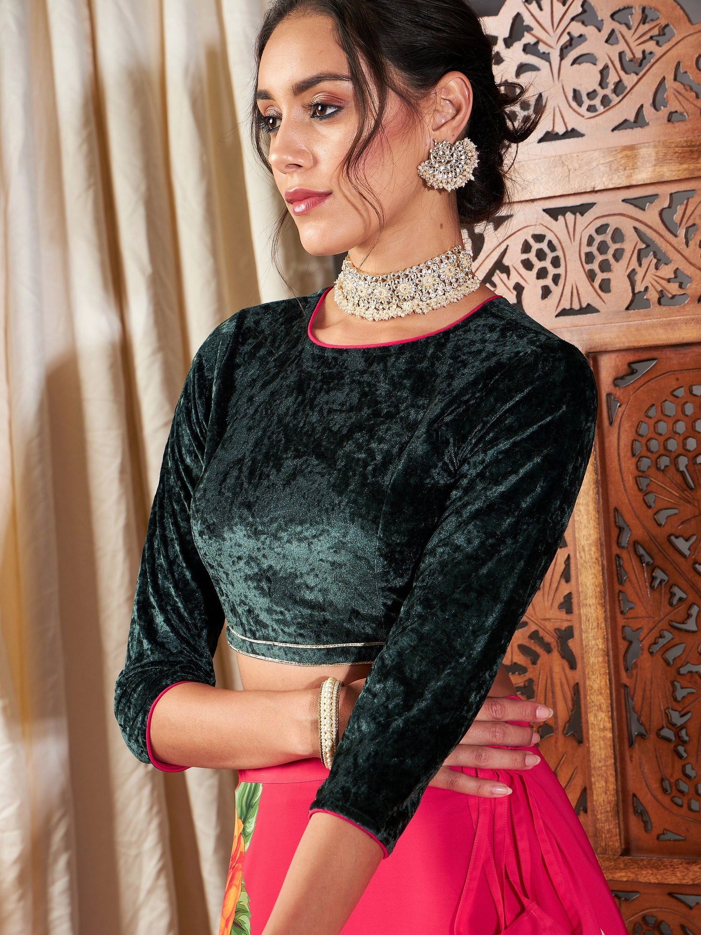 Emerald Green Velvet Crop Top-Shae by SASSAFRAS