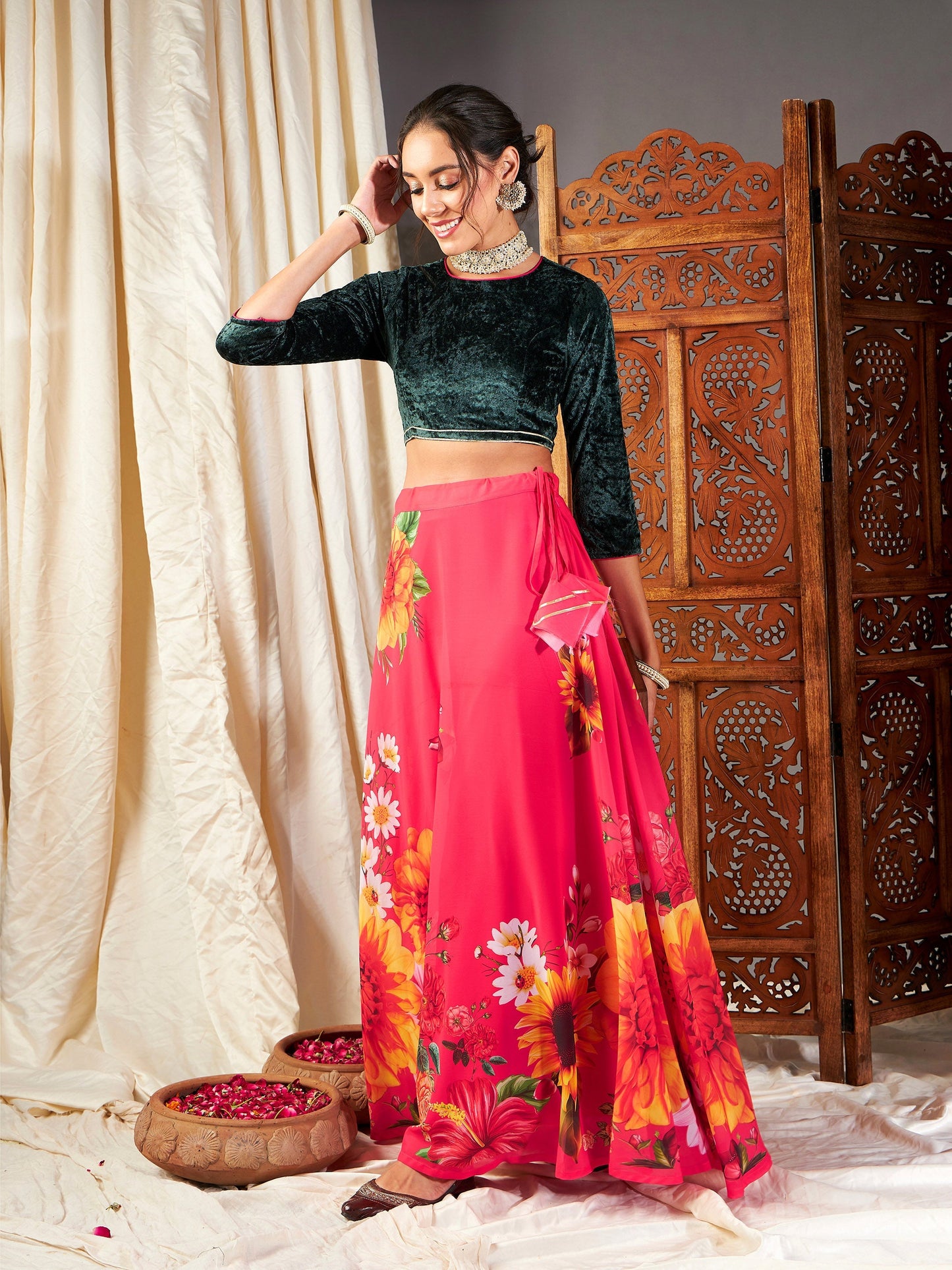 Emerald Green Velvet Crop Top-Shae by SASSAFRAS