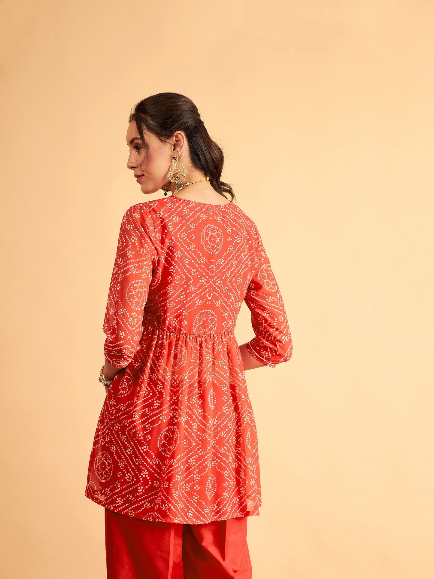 Red & White Bandhej Wrap Peplum Top
