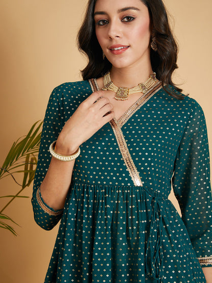 Emerald Dot Foil Print Wrap Peplum Top