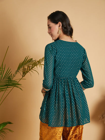Emerald Dot Foil Print Wrap Peplum Top