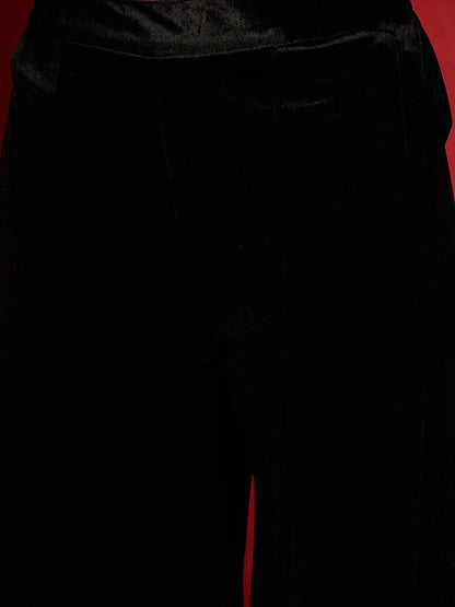 Black Velvet Embroidered Peplum Top With Palazzos-Shae by SASSAFRAS