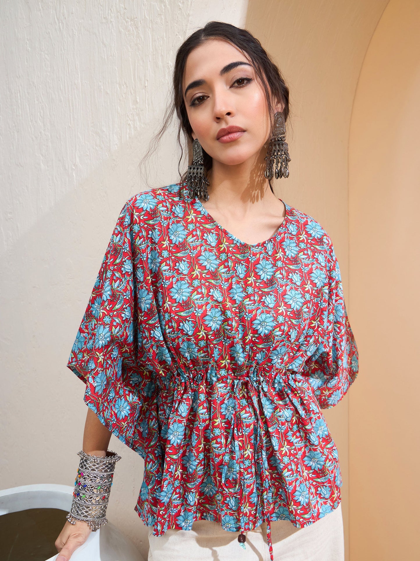 Red Floral Kaftan Kurti