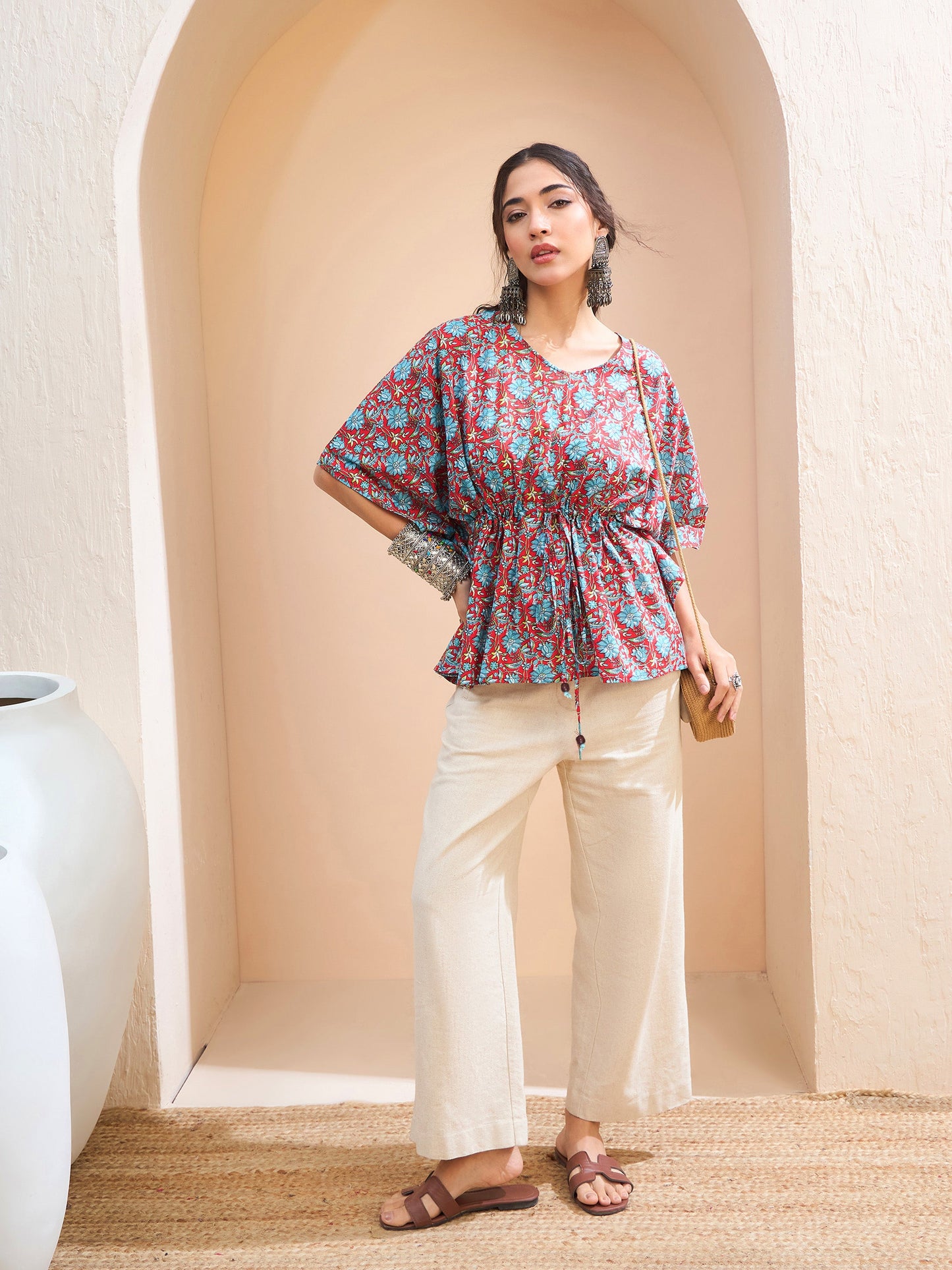 Red Floral Kaftan Kurti