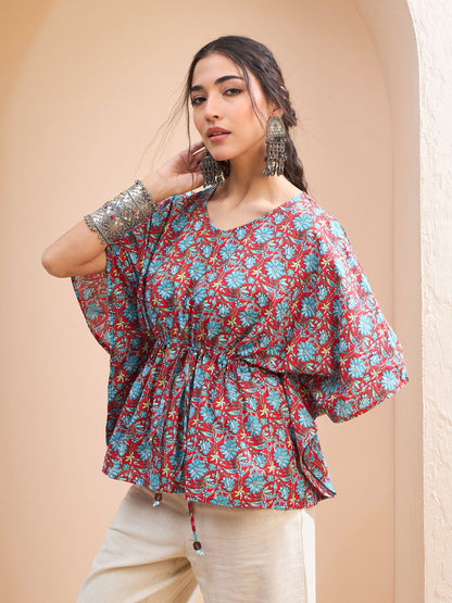 Red Floral Kaftan Kurti
