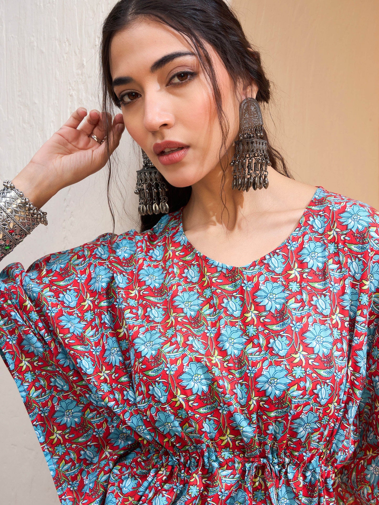 Red Floral Kaftan Kurti