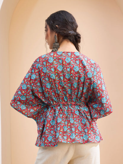 Red Floral Kaftan Kurti