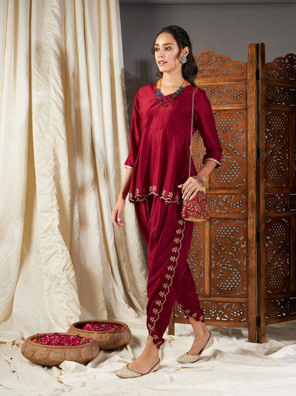 Maroon Zari Embroidered Peplum Top