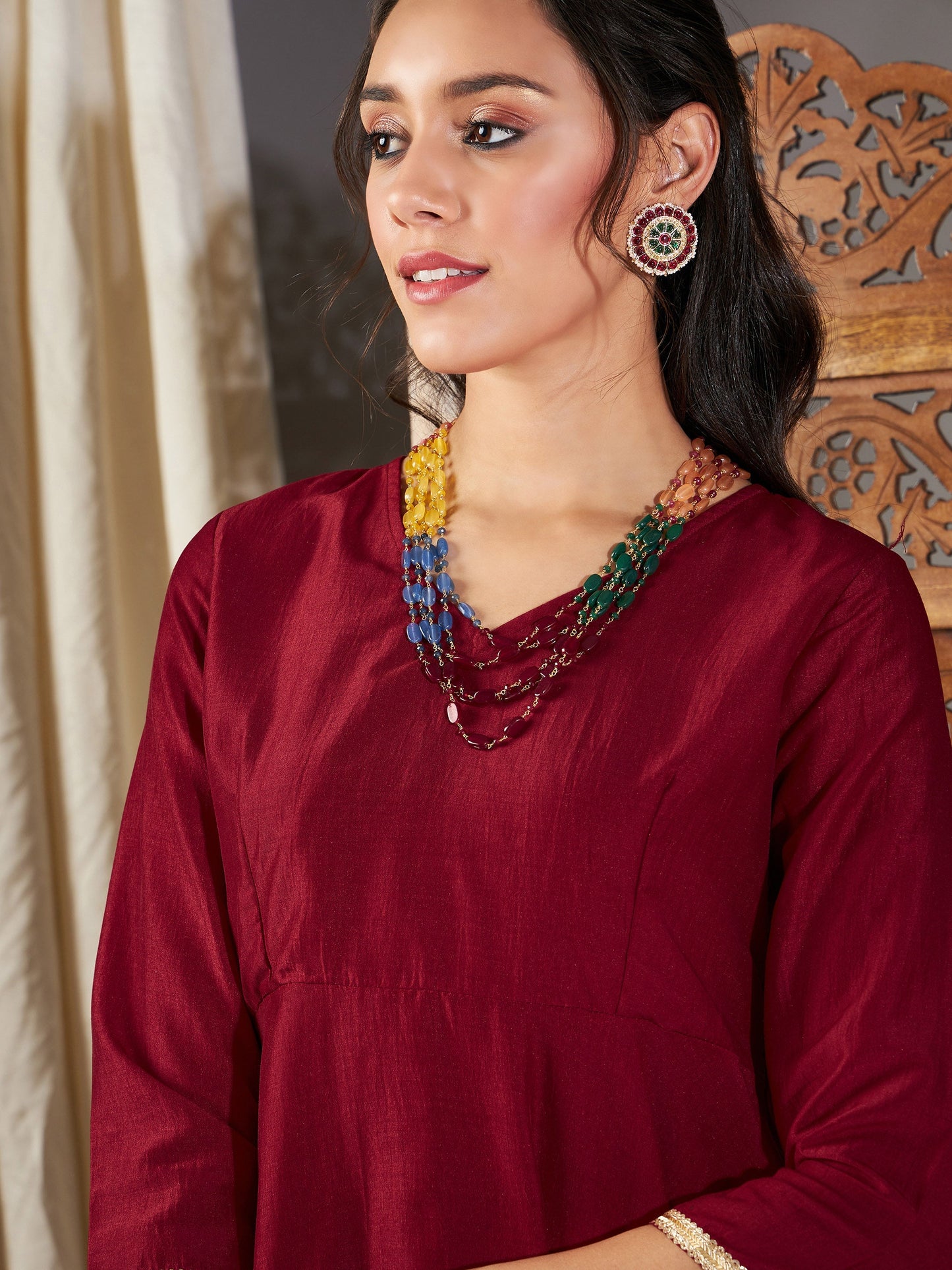 Maroon Zari Embroidered Peplum Top