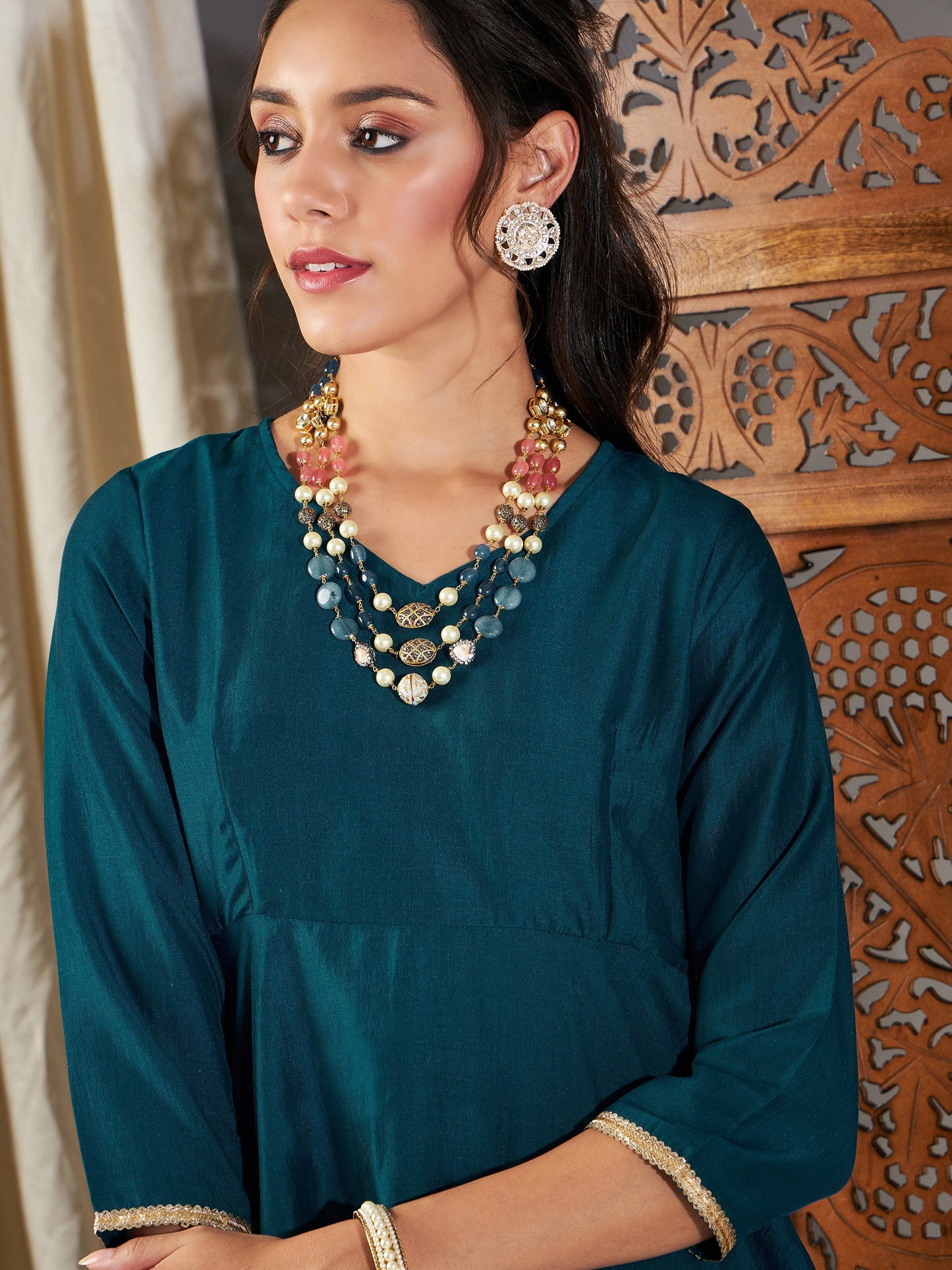Teal Zari Embroidered Peplum Top