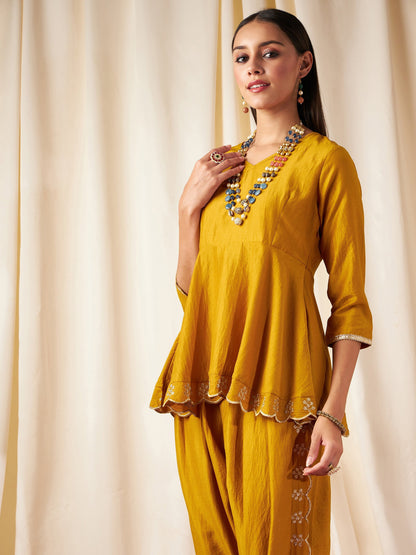 Mustard Zari Embroidered Peplum Top