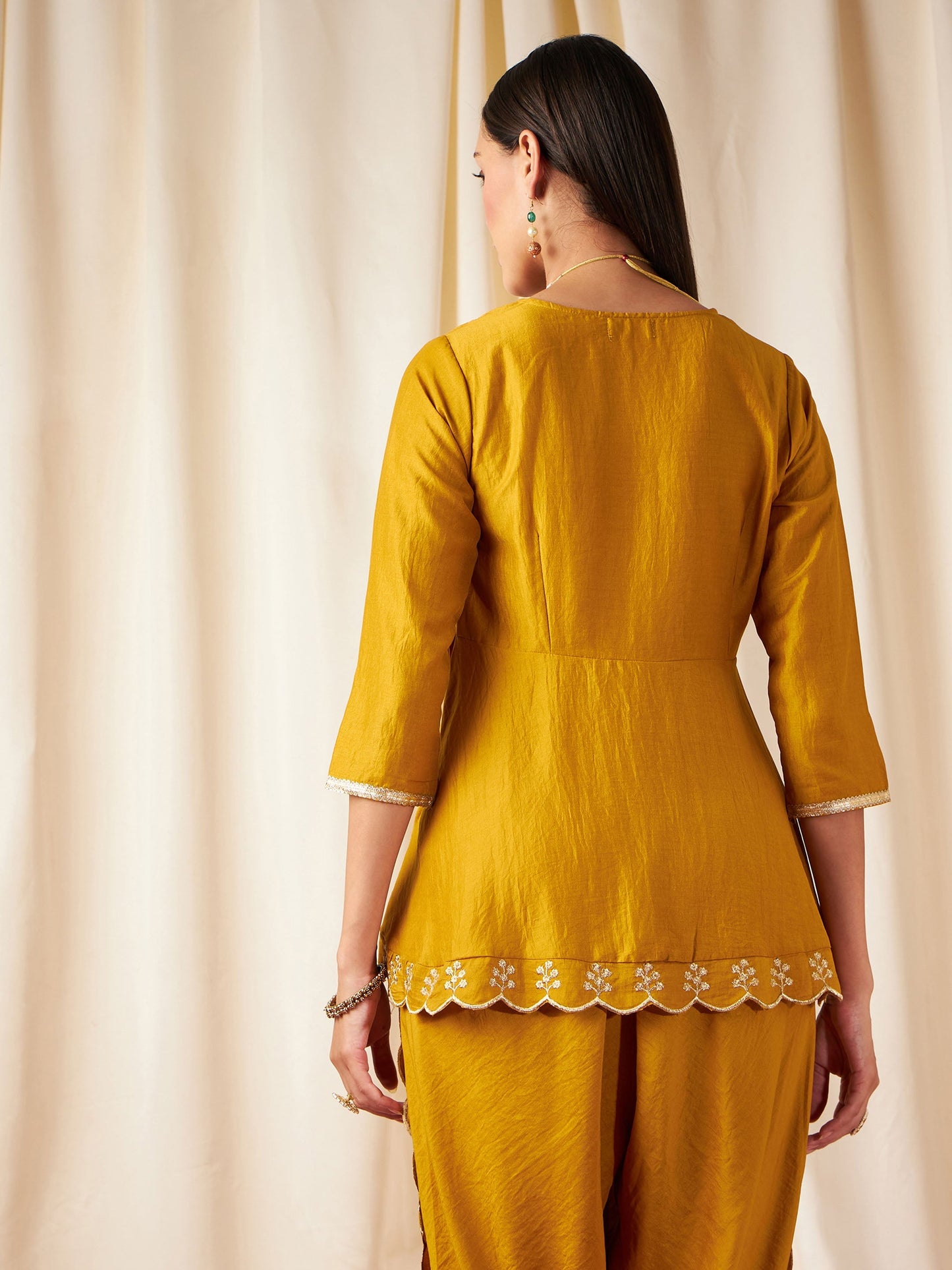 Mustard Zari Embroidered Peplum Top