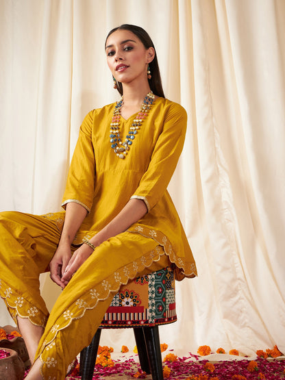 Mustard Zari Embroidered Peplum Top