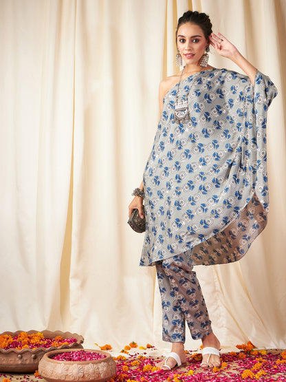Grey Floral One Shoulder Kaftan Top