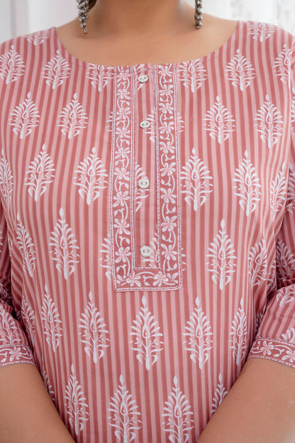Plus Size Pink Printed Straight Kurta