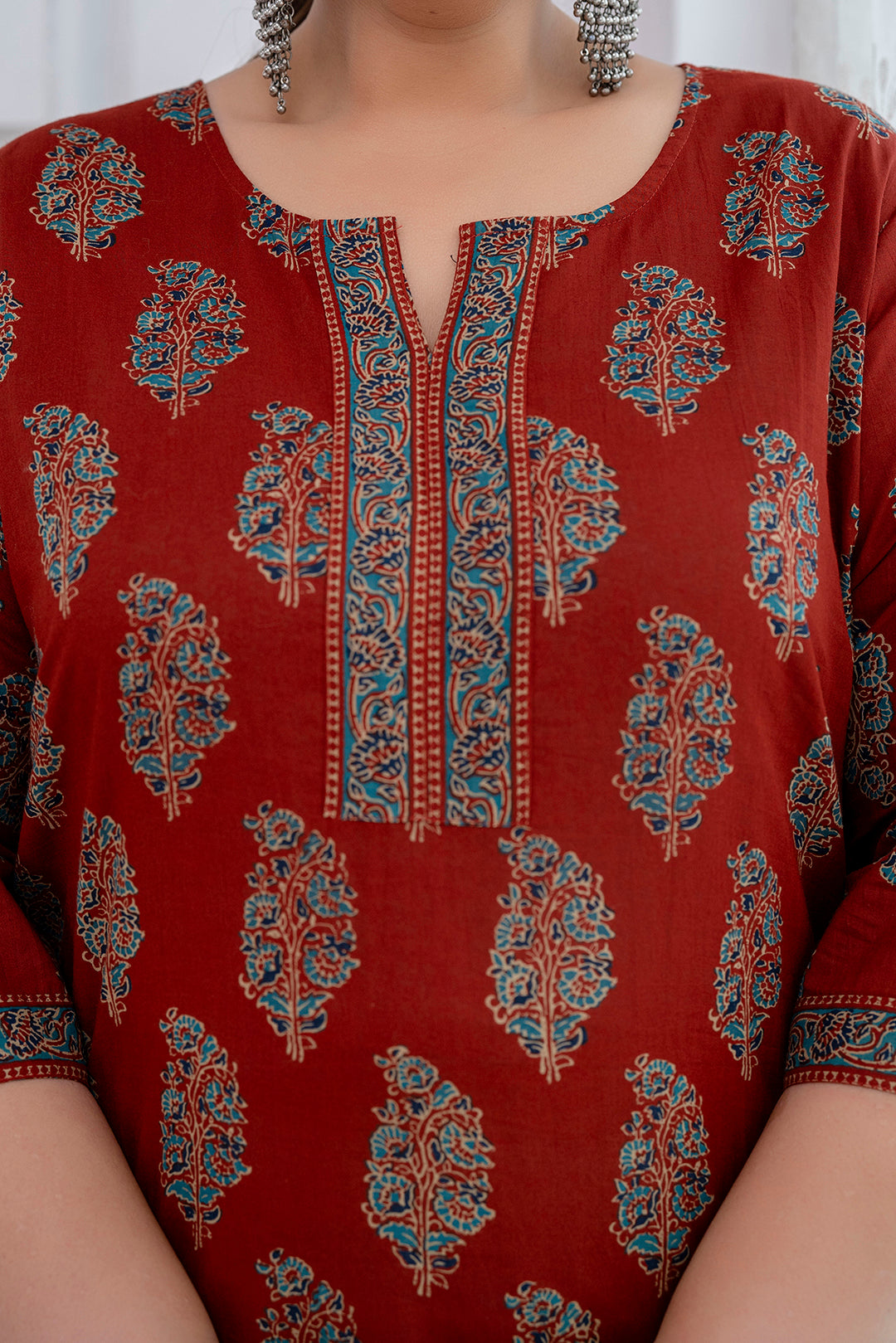 Plus Size Maroon Printed Straight Kurta