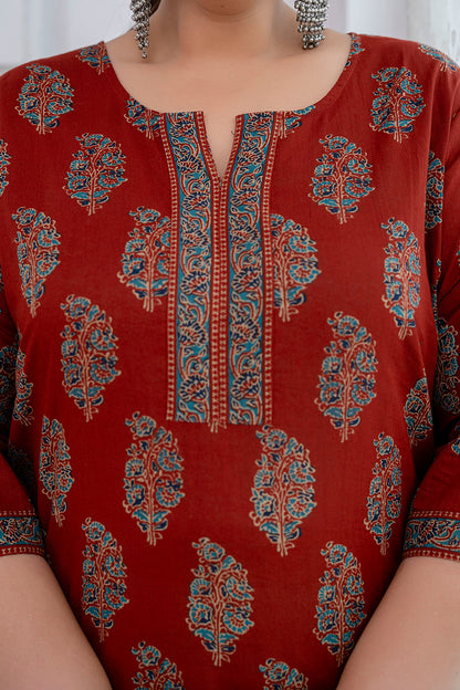 Plus Size Maroon Printed Straight Kurta