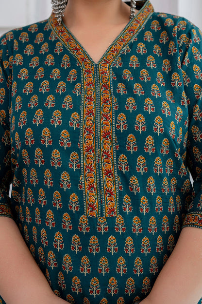 Plus Size Green Printed Straight kurta