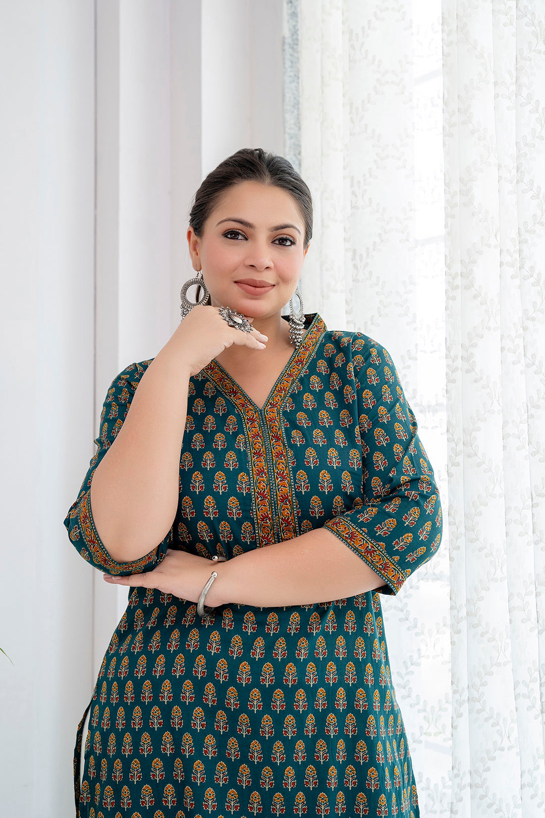 Plus Size Green Printed Straight kurta