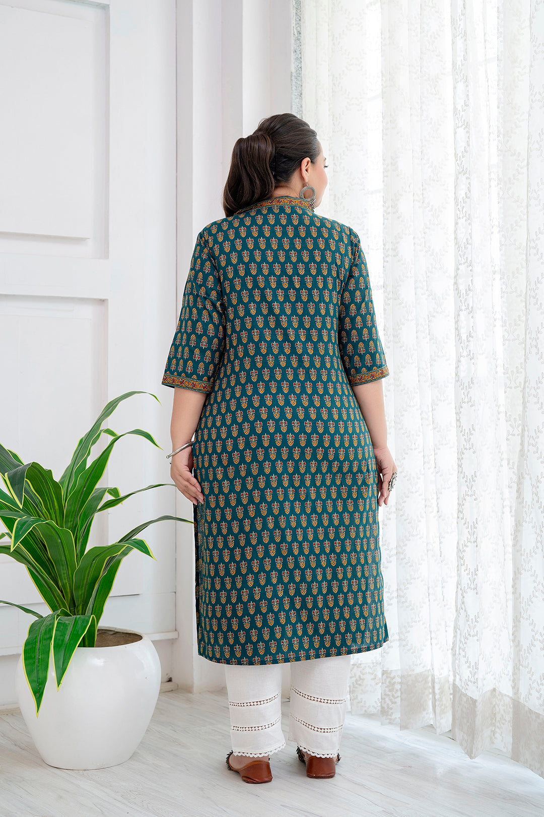 Plus Size Green Printed Straight kurta