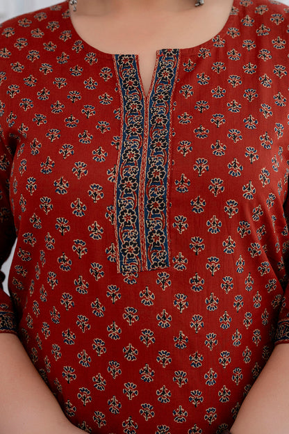 Plus Size Maroon Printed Straight kurta