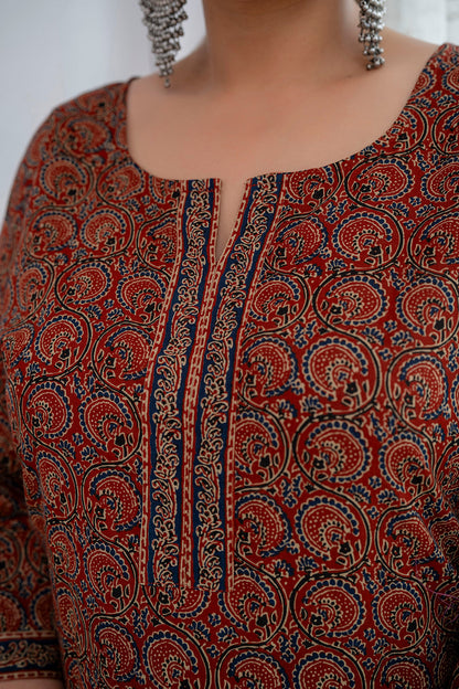 Plus Size Rust Printed Straight Kurta