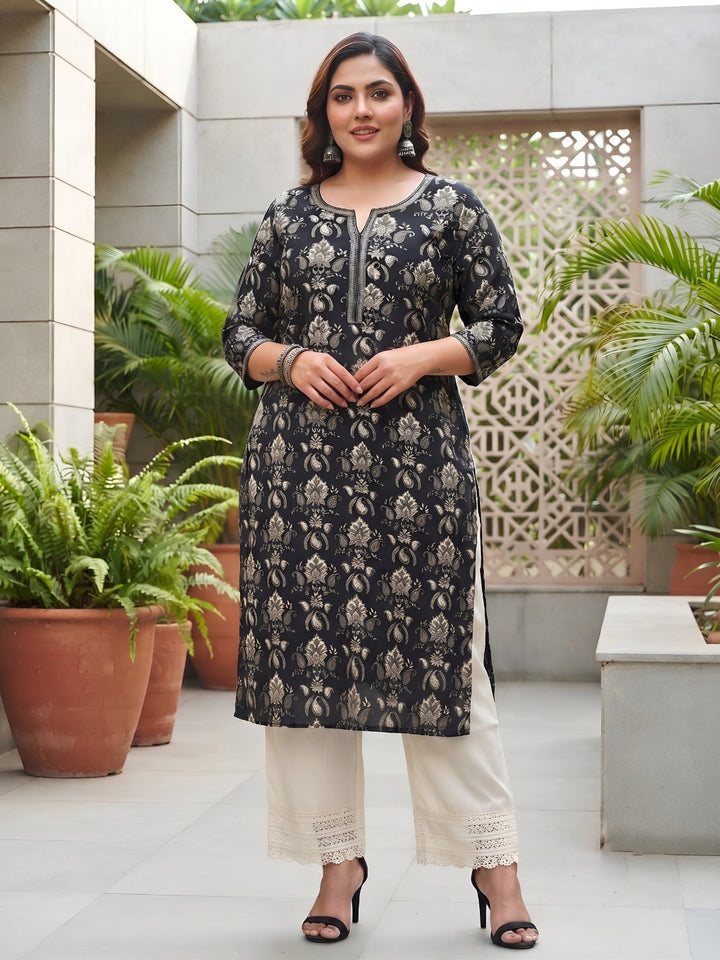 Plus Size Printed Straight Kurta