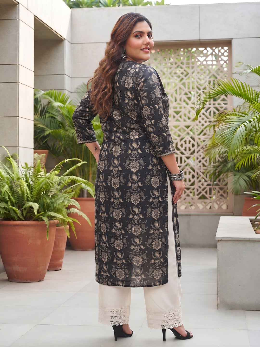 Plus Size Printed Straight Kurta