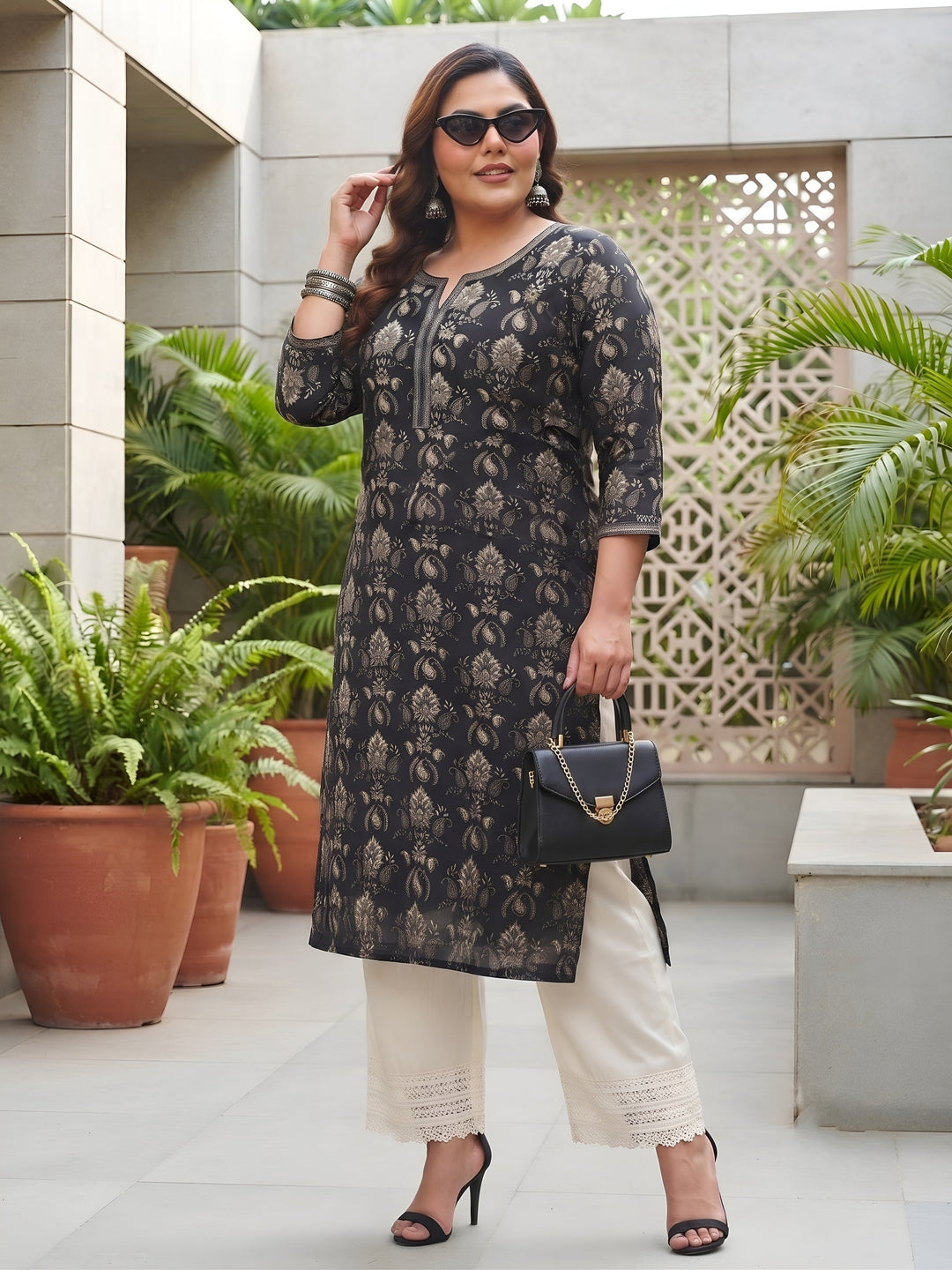 Plus Size Printed Straight Kurta