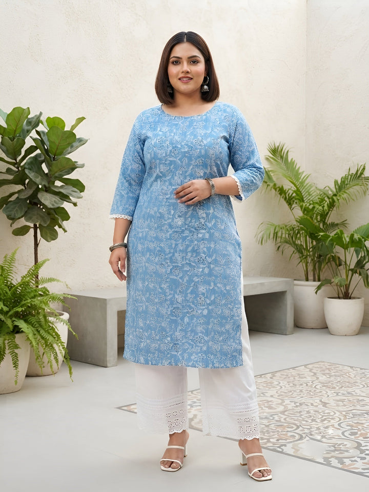Plus Size Printed Straight Kurta