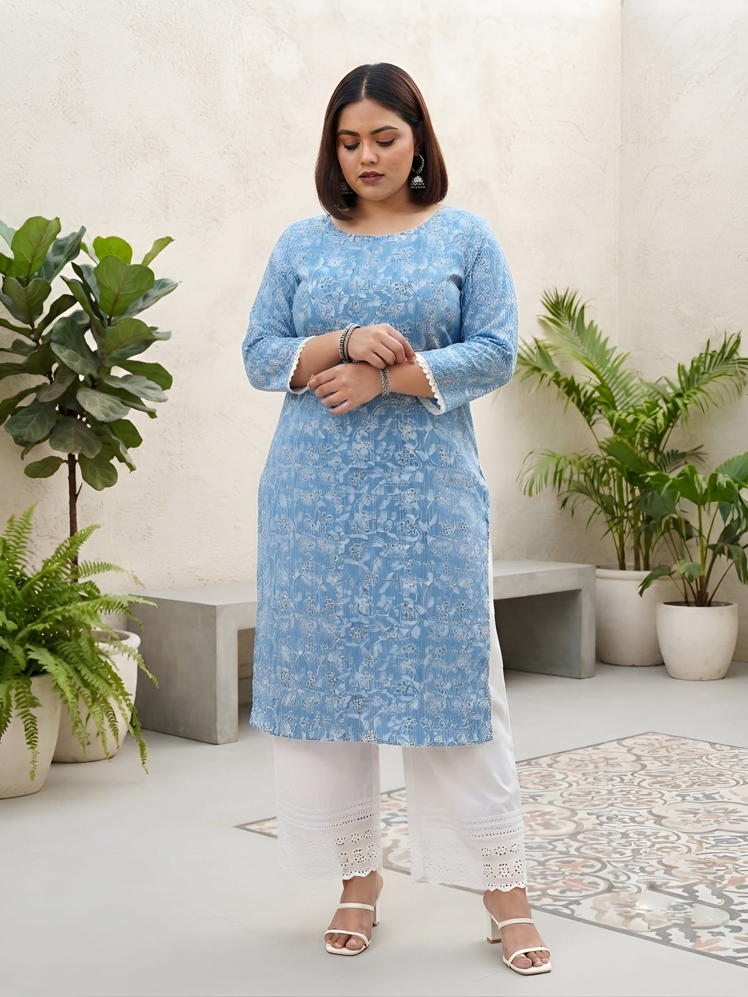Plus Size Printed Straight Kurta