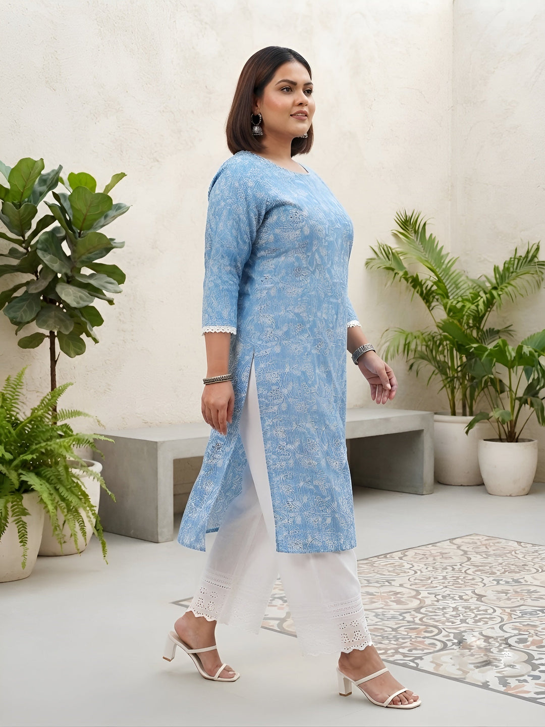 Plus Size Printed Straight Kurta