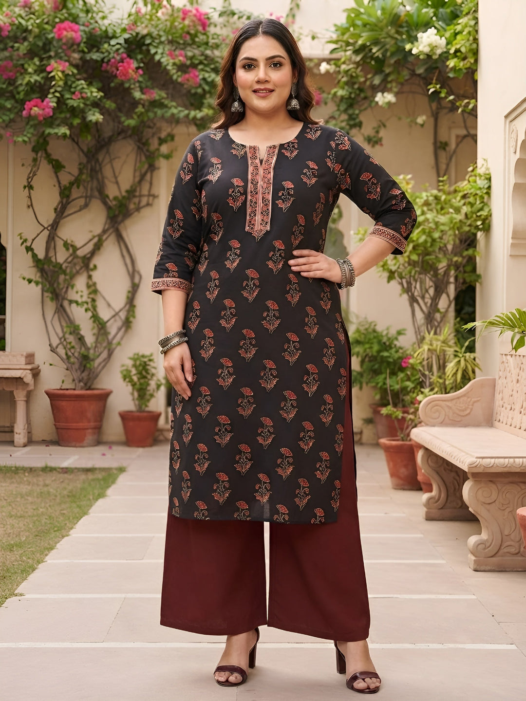Plus Size Printed Straight Kurta