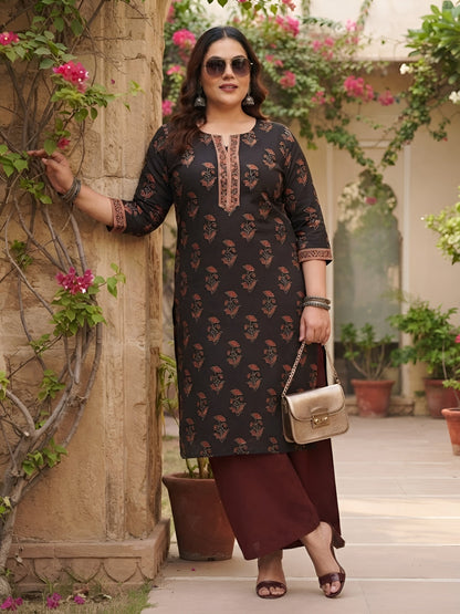 Plus Size Printed Straight Kurta