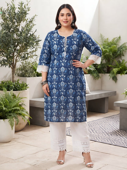 Plus Size Printed Straight Kurta
