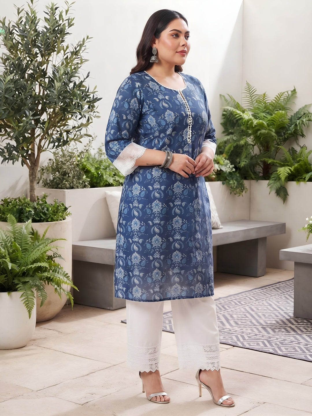 Plus Size Printed Straight Kurta