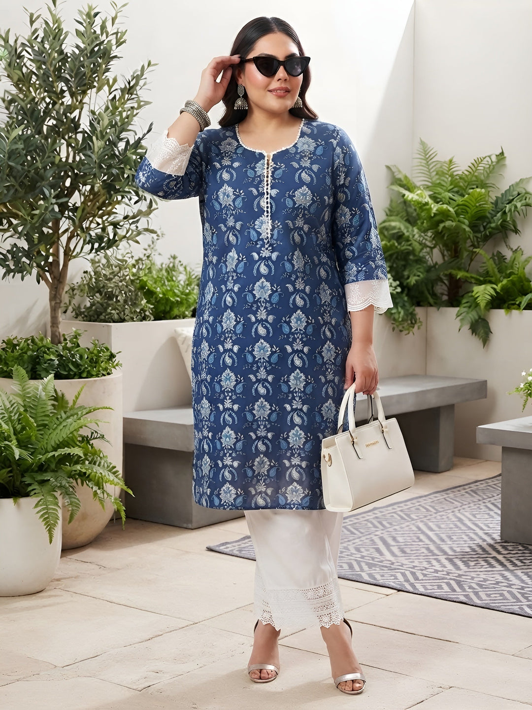 Plus Size Printed Straight Kurta