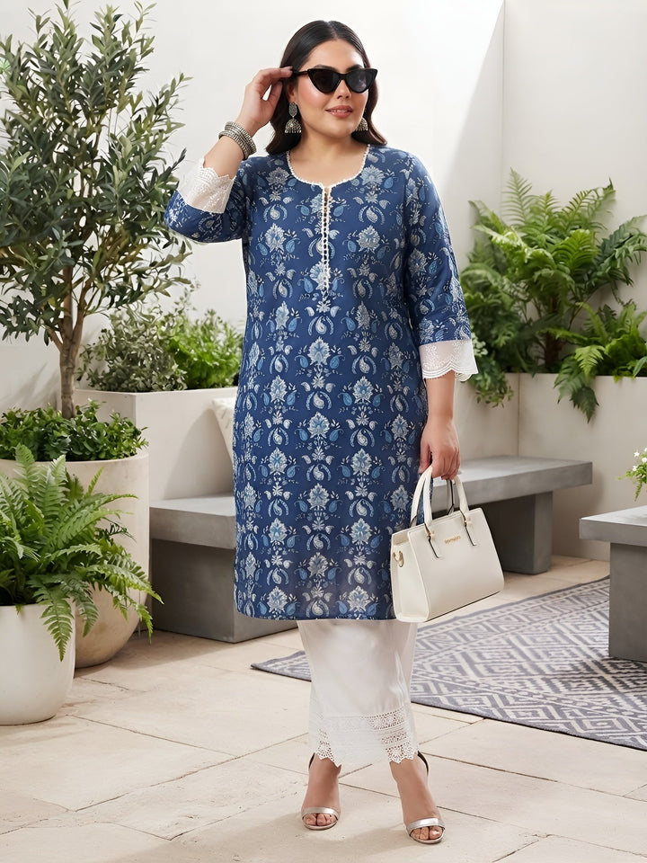 Plus Size Printed Straight Kurta