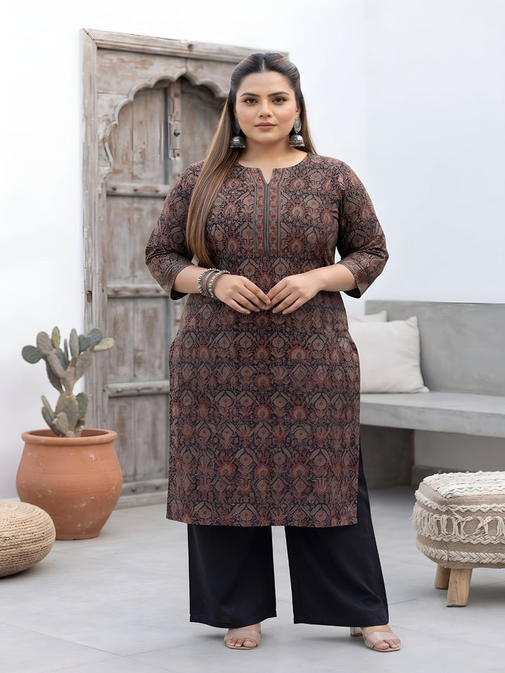 Plus Size Printed Straight Kurta
