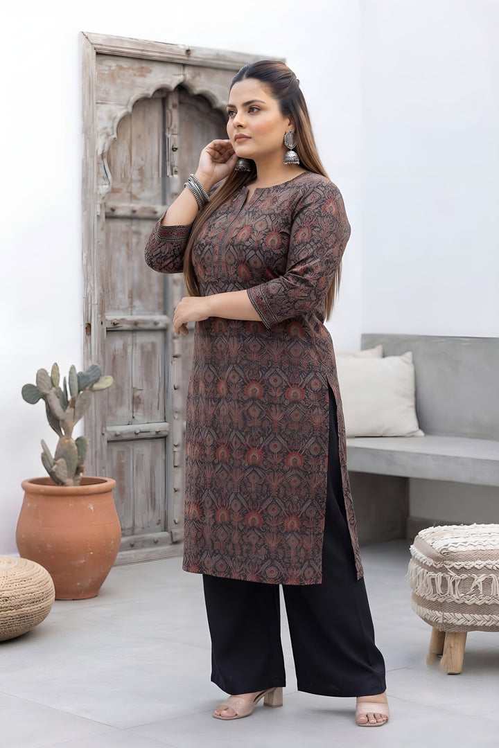 Plus Size Printed Straight Kurta