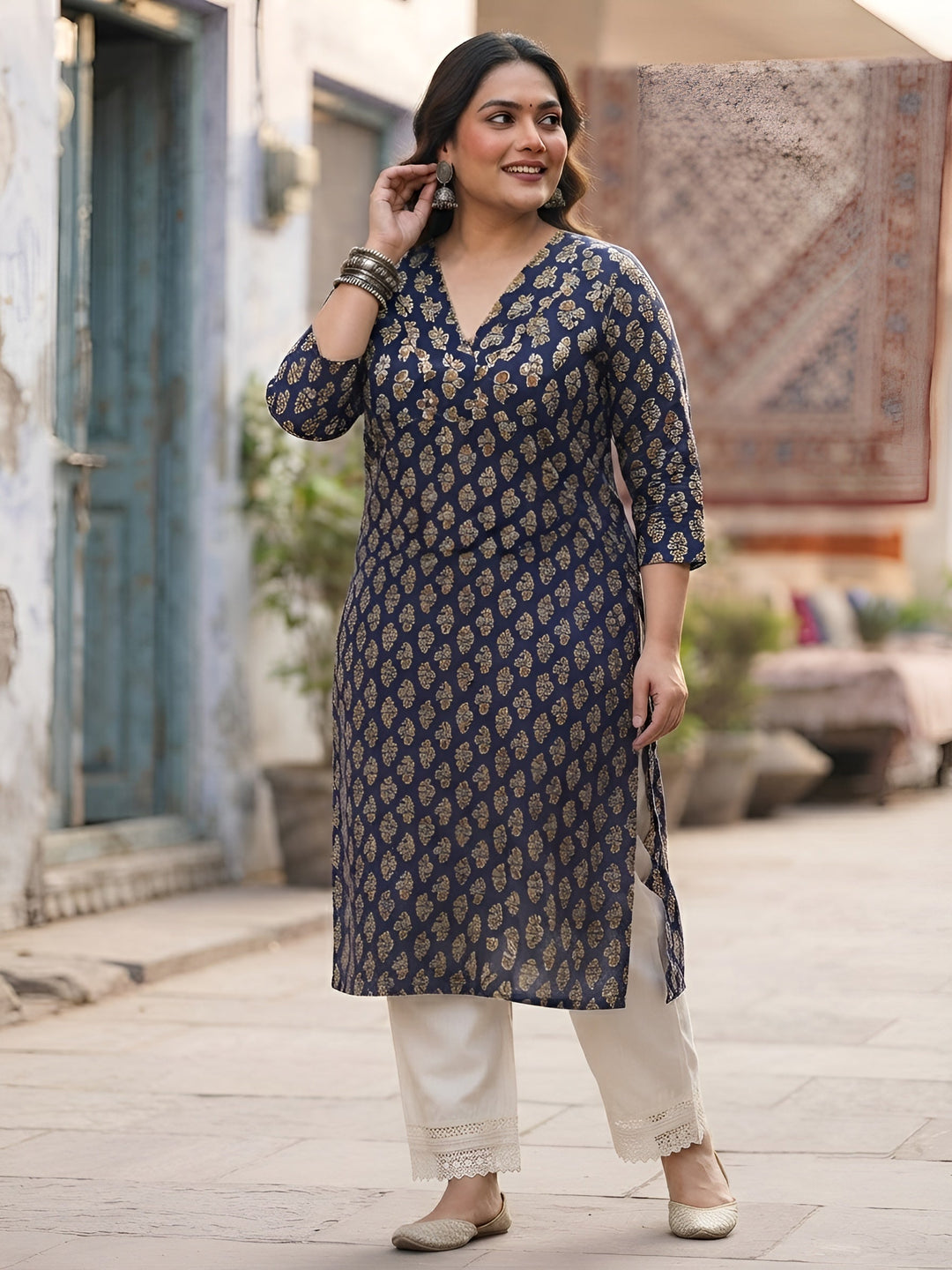 Plus Size Printed Straight kurta