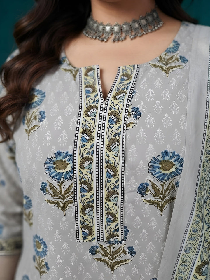 Plus Size Printed Straight Kurta With Palazo &amp; Dupatta